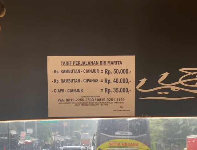 tarif bus marita rambutan ciawi cipanas cianjur puncak terbaru